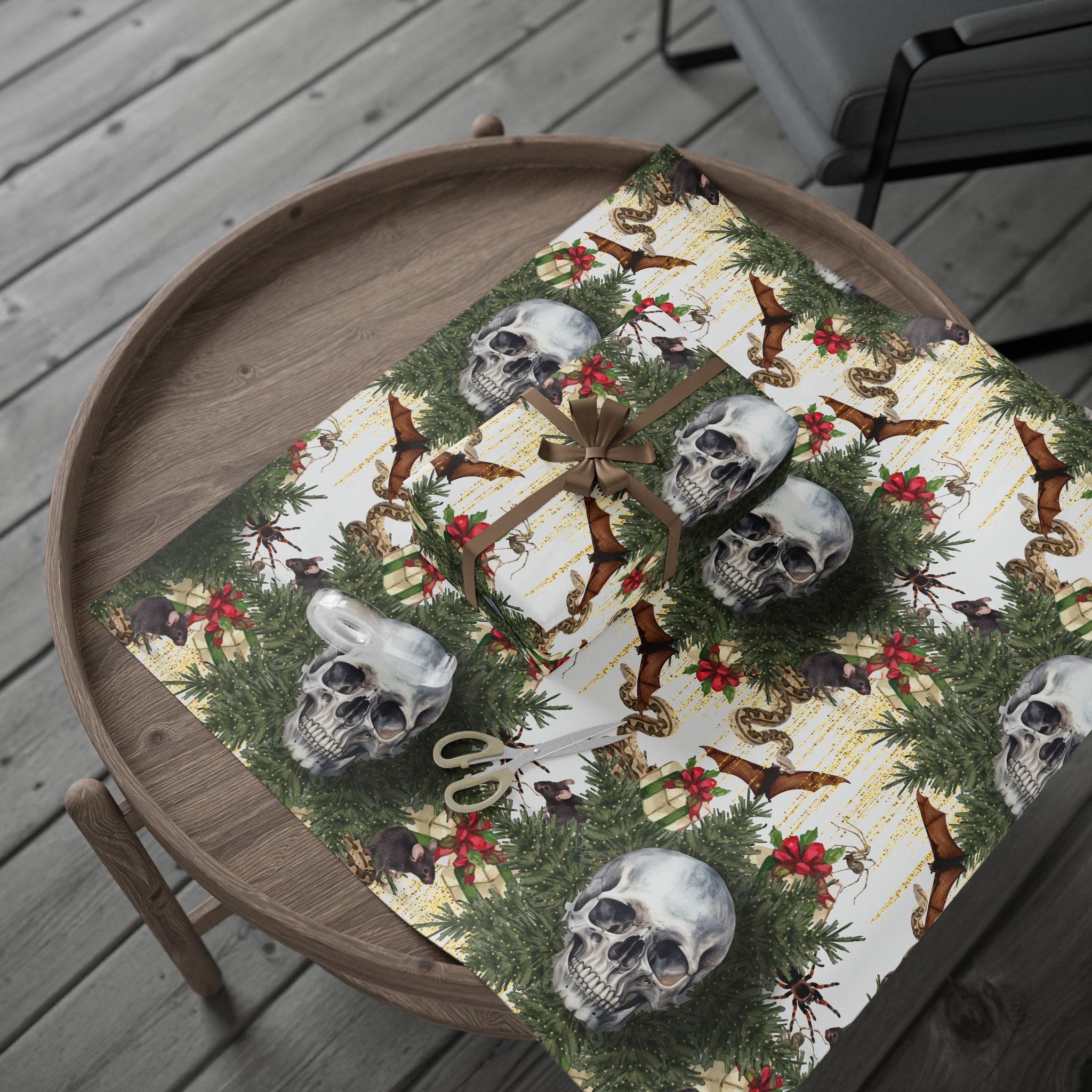 Holiday Bat Snake Skull Wrapping Paper