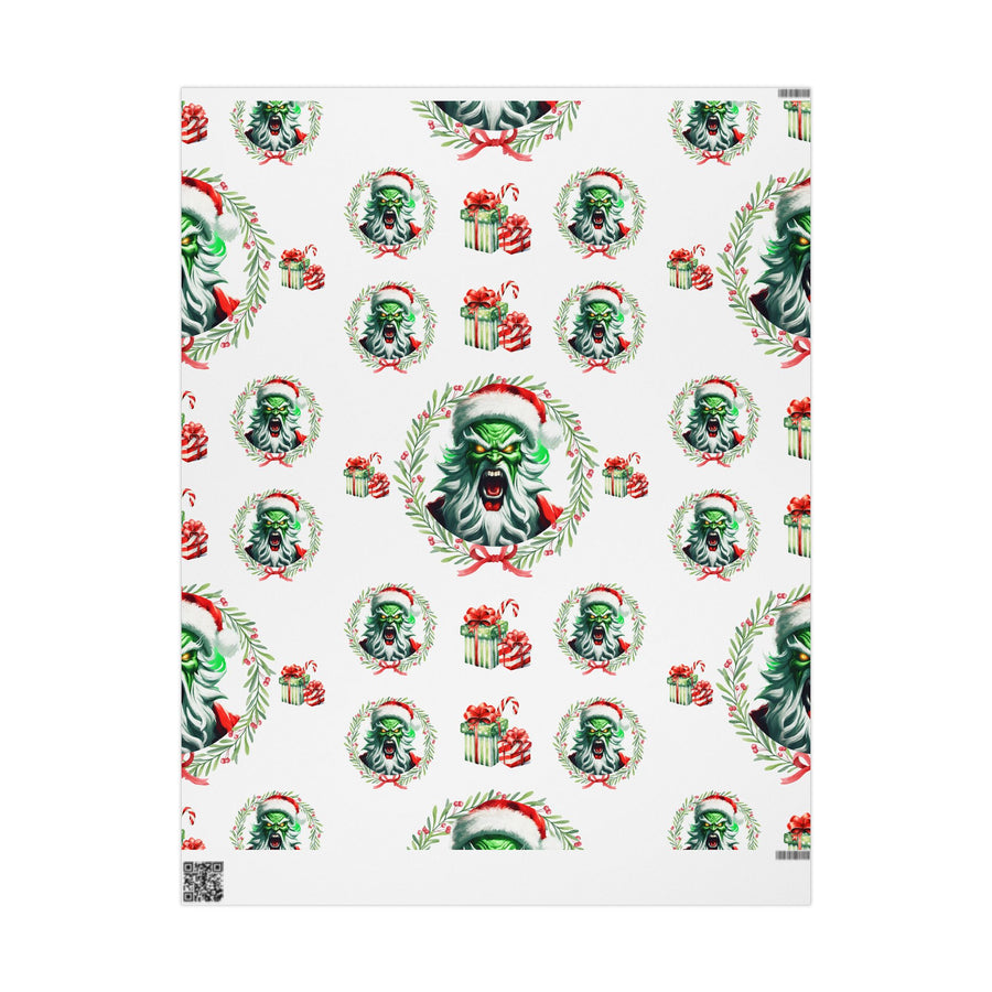 Wrapping Papers - Green Angry Santa Holiday Wreath Design