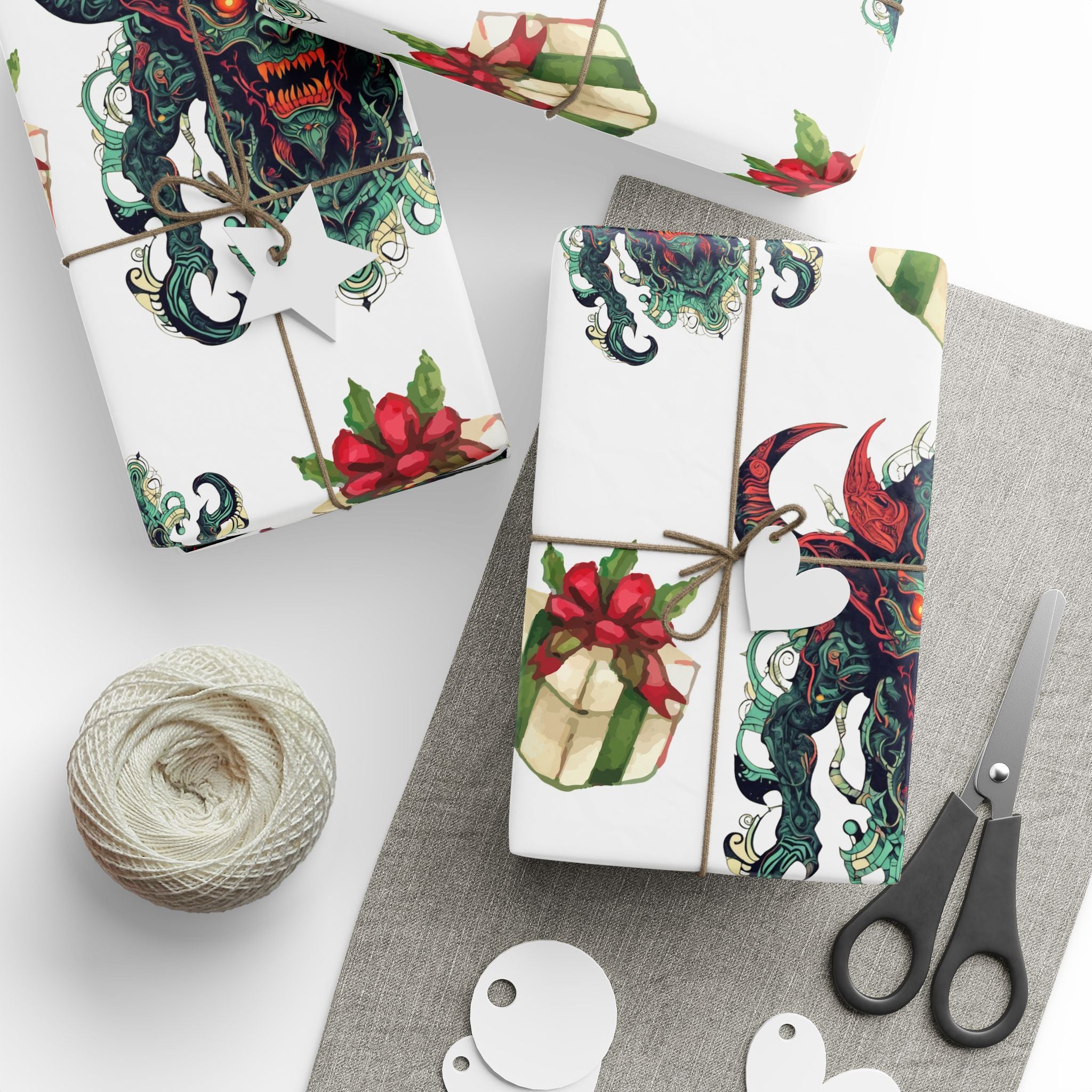 Wrapping Papers - Hell Raiser Happy Holidays with Gold Present Design