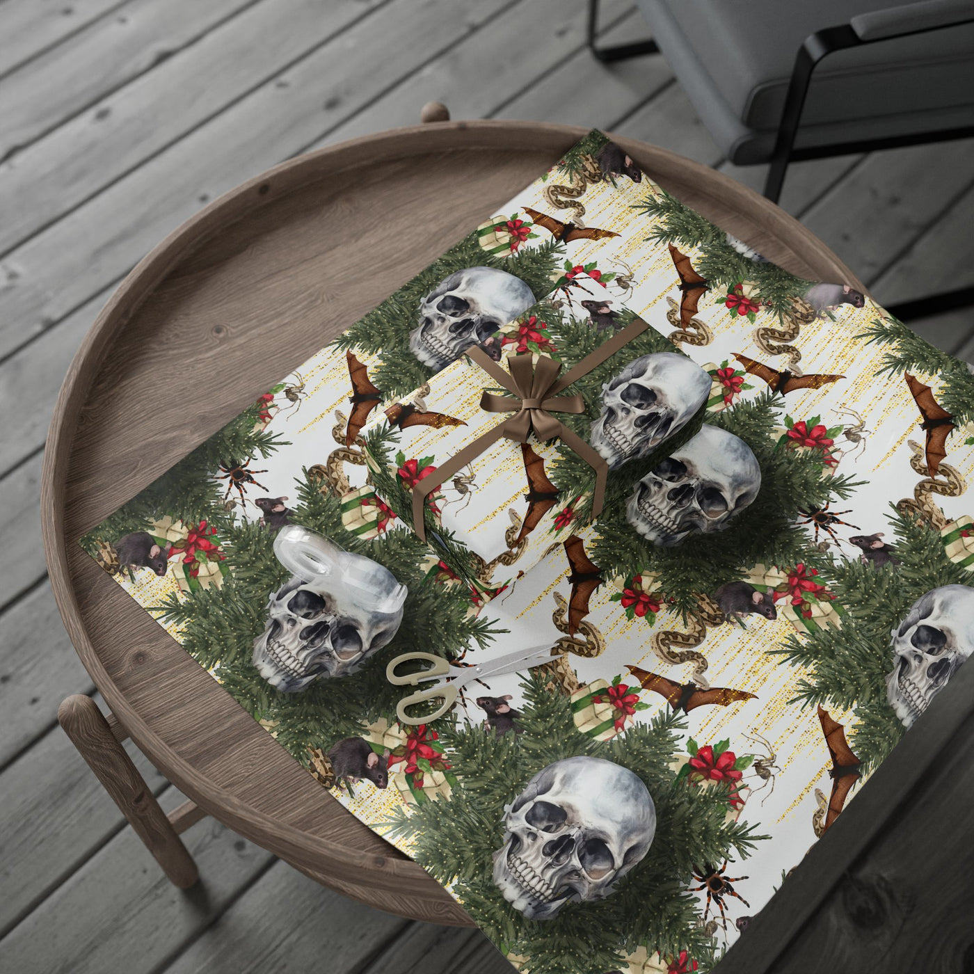 Holiday Bat Snake Skull Wrapping Paper