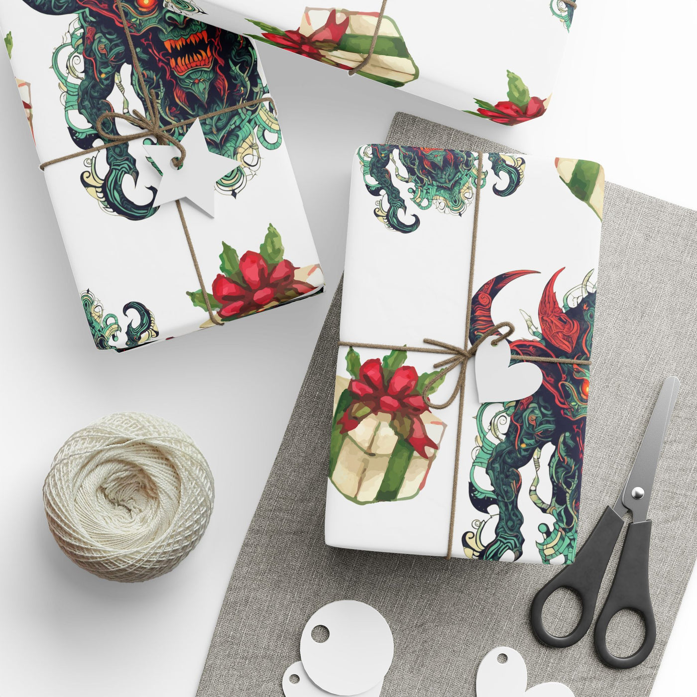 Wrapping Papers - Hell Raiser Happy Holidays with Gold Present Design