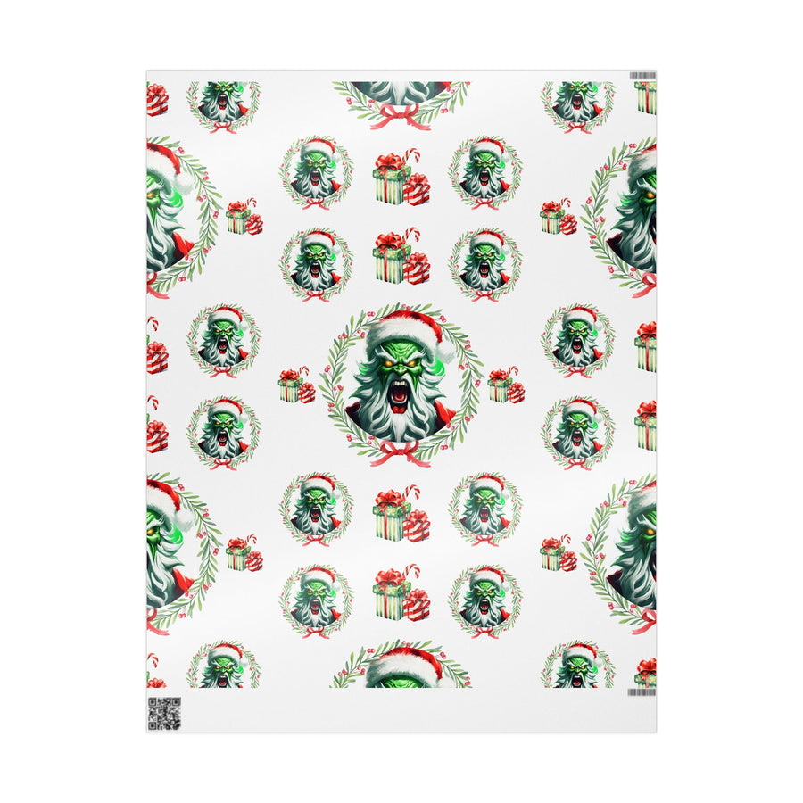 Wrapping Papers - Green Angry Santa Holiday Wreath Design